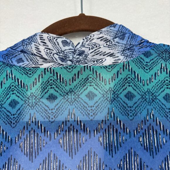 Chico's Travelers Vest Size M Blue Print Sleeveless Open Front Cardigan Topper - Picture 6 of 10